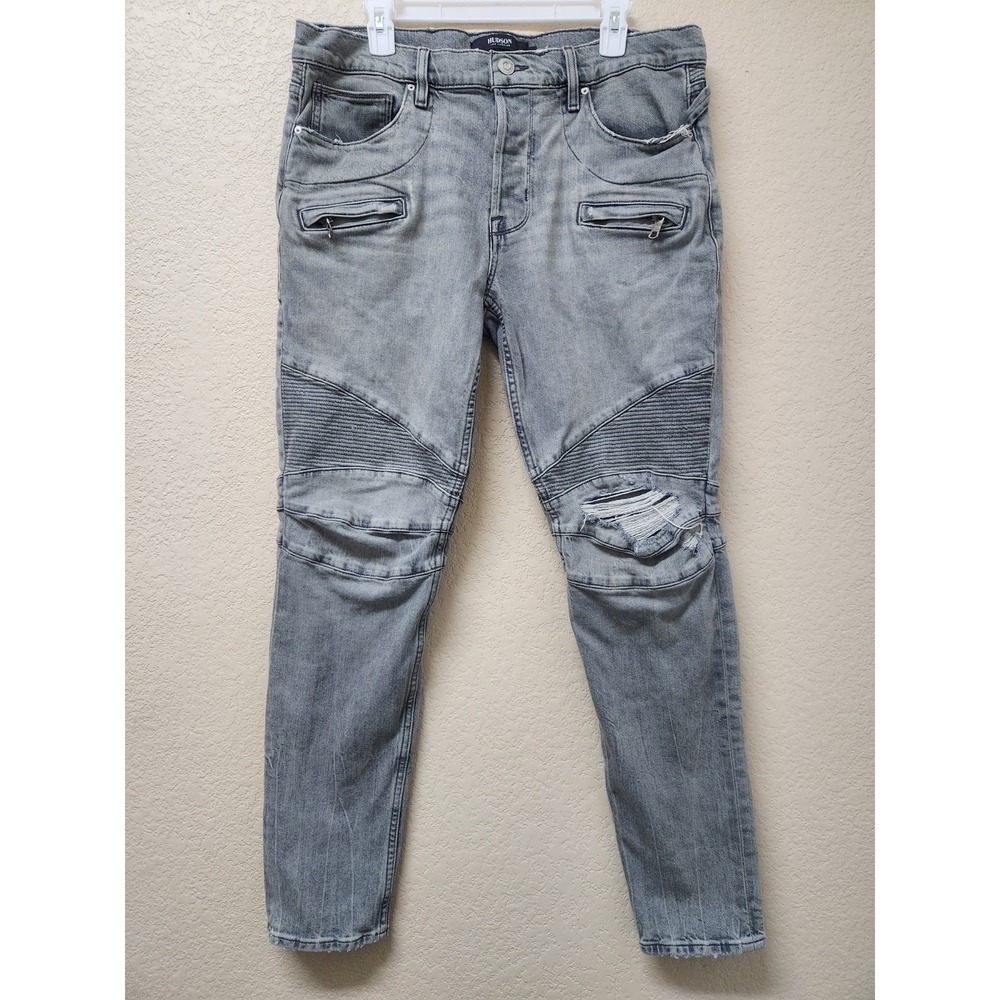 Hudson Jeans Men's Blinder V2 Biker Skinny Gray Distressed Size 36